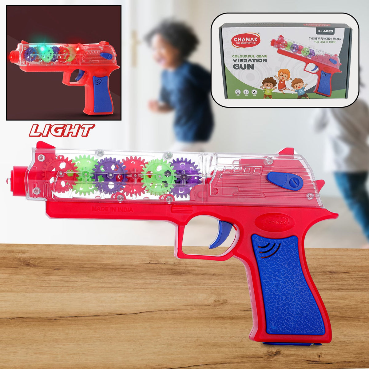 Plastic Gear Simulation Laser Toy Gun – 3D Lights, Music & Rotating (1 Pc, 3+ Years)