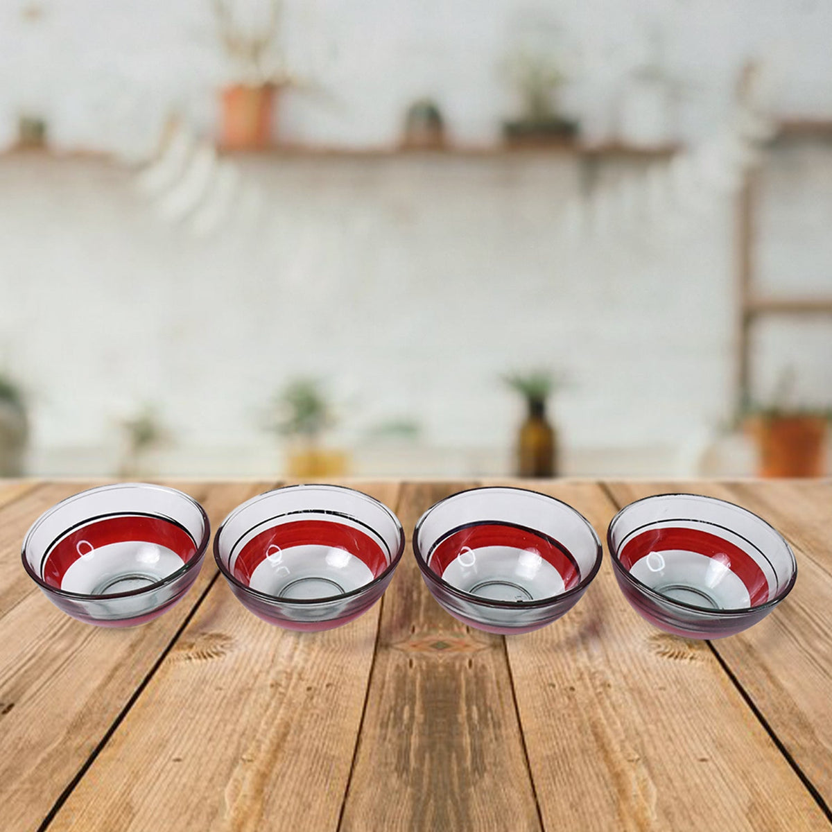 Set Of Ceramic Cup 4pc And Glass Bowl 4pc With Plastic Plate (9 Pcs Set)