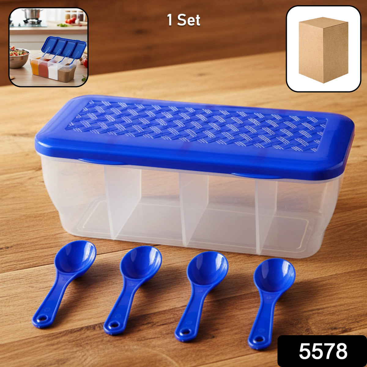 Kitchen Airtight 4-Section Storage Container / Pickle Jar 4 Spoons (1 Pc / Mix Color)