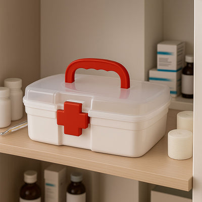 3-Compartment First Aid Box – Portable Medicine Storage with Tray & Clear Lid