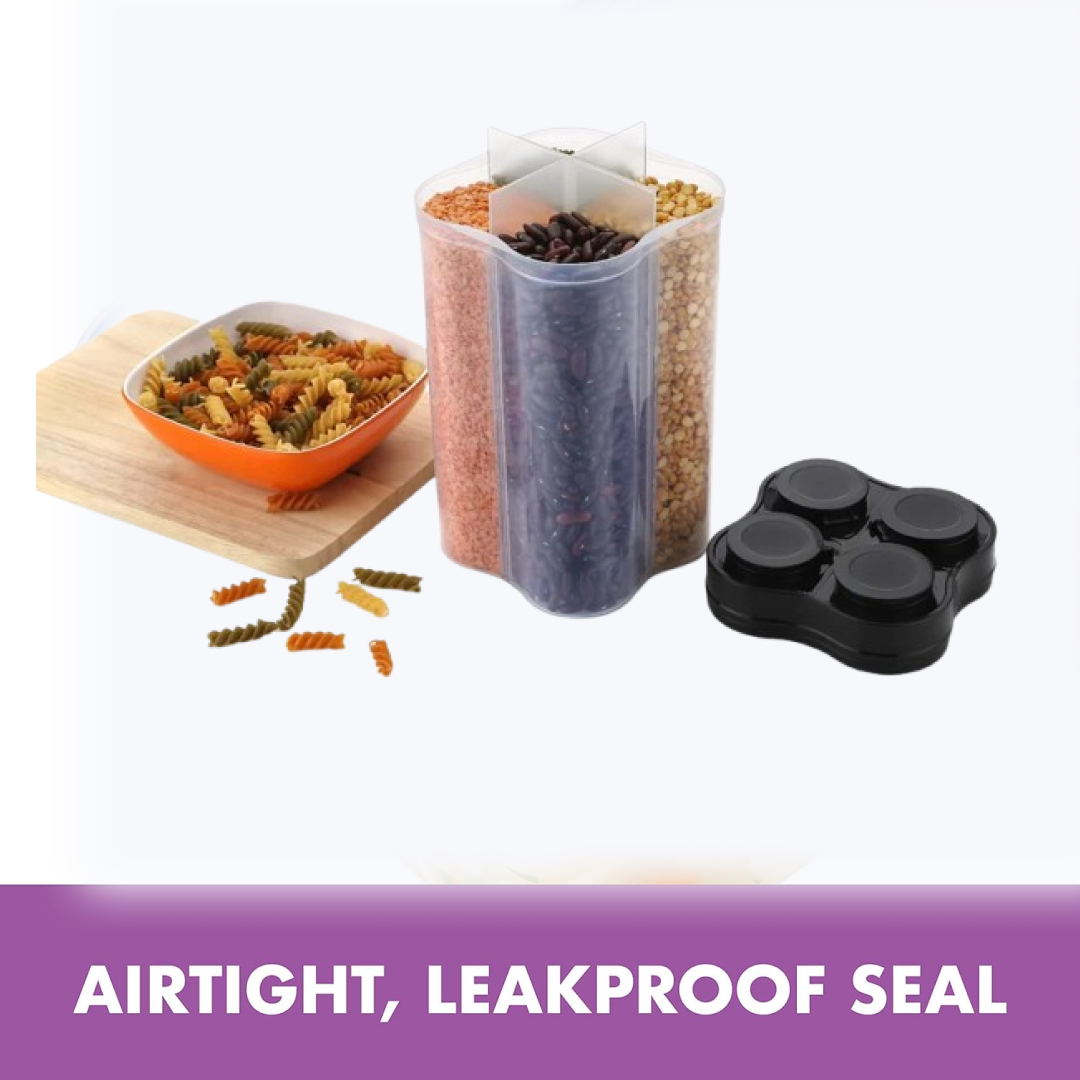 Plastic Lock Food Storage 4 Section Container Jar for Grocery, Fridge Container.