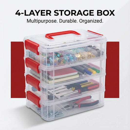 4-layer transparent multipurpose plastic storage box with handle for craft India