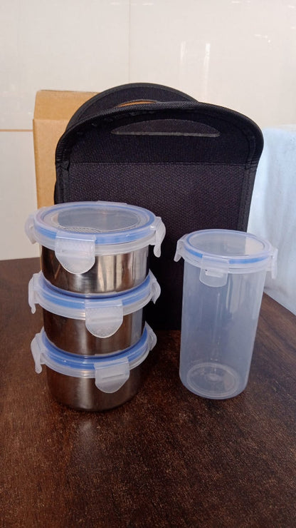 Compact Stainless Steel Airtight Lunch Box Set - 4 pcs (3 Leakproof 1 Bottle)