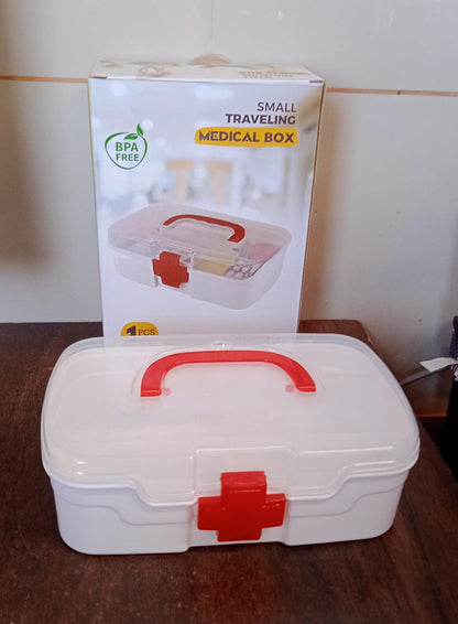 3-Compartment First Aid Box – Portable Medicine Storage with Tray & Clear Lid