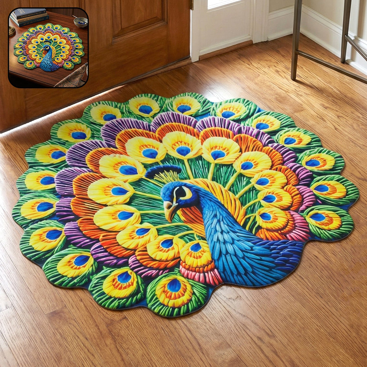 Peacock design floor mat