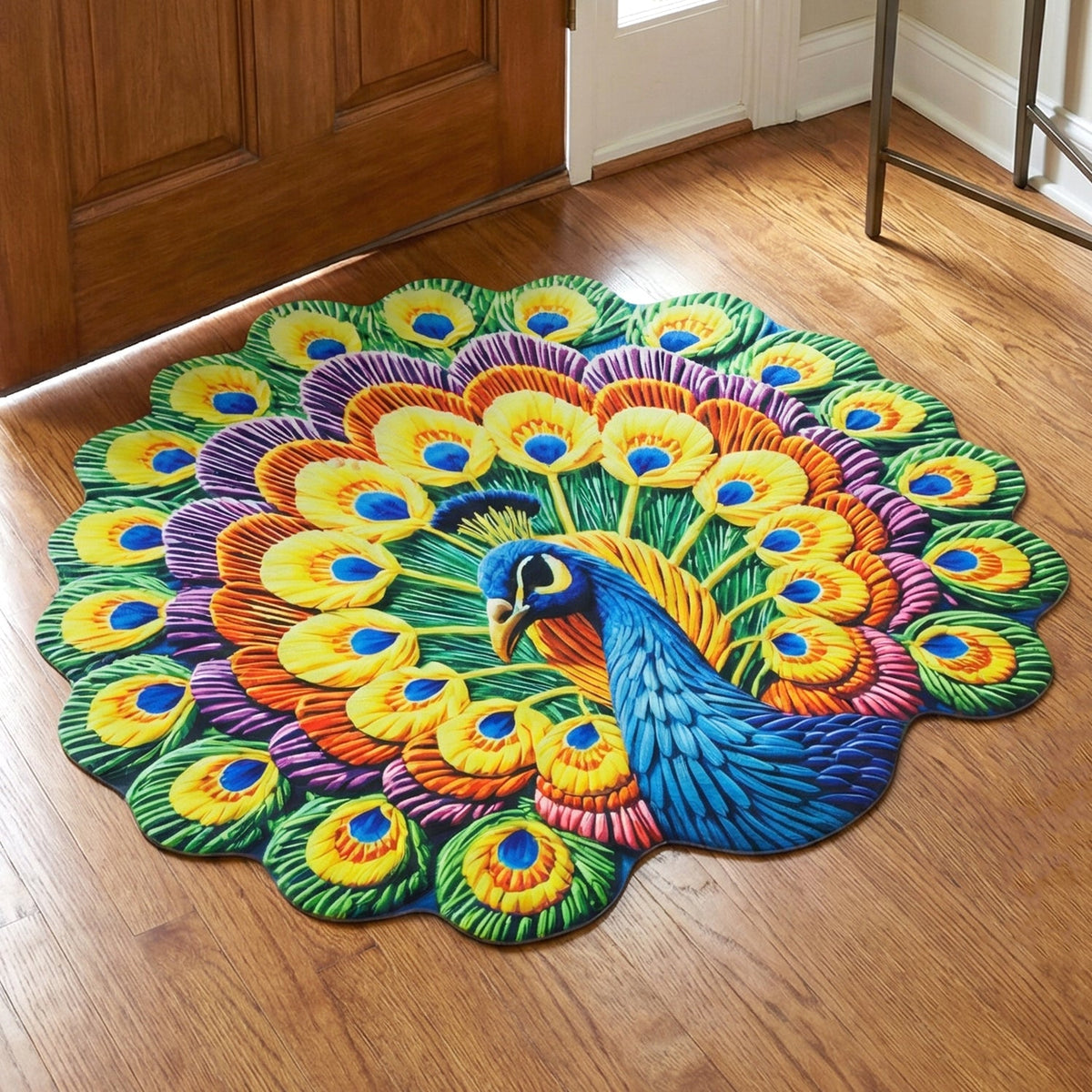 colorful peacock door mat