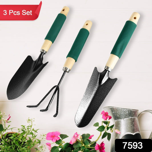 Gardening Tools Hand Cultivator Trowel Heavy Duty Wooden Handle 3 Pc