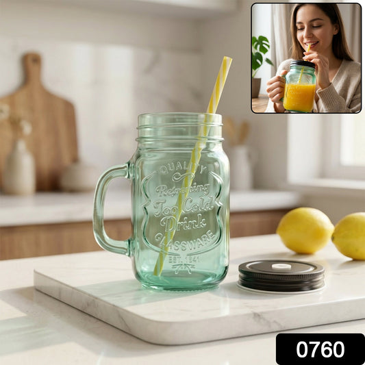 Drinking Cup / Glass / Mug Mason Jar with Handle & Straw